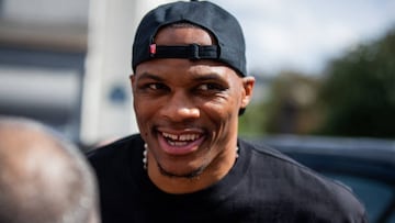 PARIS, FRANCE - JUNE 23: Russell Westbrook is seen outside Amiri during Paris Fashion Week - Menswear Spring/Summer 2023 on June 23, 2022 in Paris, France. (Photo by Christian Vierig/Getty Images)