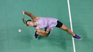 Jakarta (Indonesia), 16/06/2023.- Carolina Marin of Spain in action during her women's singles quarterfinal match against Tai Tzu Ying of Taiwan at BWF Badminton World Tour - Indonesia Open 2023 at Istora Stadium in Jakarta, Indonesia, 16 June 2023. (España) EFE/EPA/MAST IRHAM