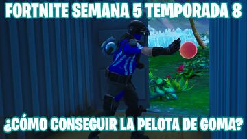 Fortnite Battle Royale - Desafío de la Semana 5 de la Temporada 8: Consigue 15 rebotes con un solo lanzamiento del juguete pelota de goma
