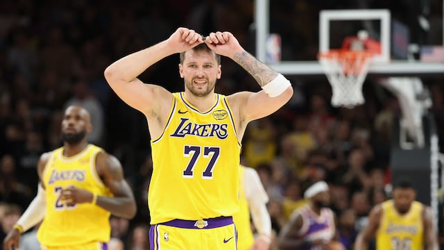 PHOENIX, ARIZONA - FEBRUARY 26: Luka Doncic #77 of the Los Angeles Lakers reacts during the second half of the NBA game against the Phoenix Suns at Mortgage Matchup Center on February 26, 2026 in Phoenix, Arizona. The Suns defeated the Lakers 113-110. NOTE TO USER: User expressly acknowledges and agrees that, by downloading and or using this photograph, user is consenting to the terms and conditions of the Getty Images License Agreement. Christian Petersen/Getty Images/AFP (Photo by Christian Petersen / GETTY IMAGES NORTH AMERICA / Getty Images via AFP)