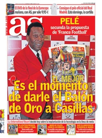 "It's time to give Iker Casillas the Ballon d'Or" - Pelé puts his case forward for the Real Madrid goalkeeper. July 2012.