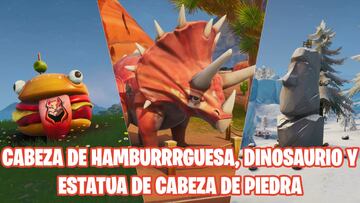 Fortnite Battle Royale - Temporada X: &iquest;D&oacute;nde est&aacute;n la cabeza de Hamburrrguesa, dinosaurio, y estatua de cabeza de piedra?