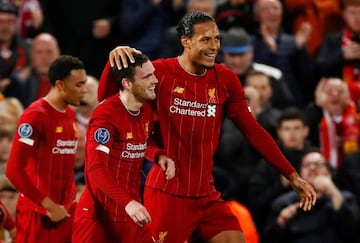 Kids at play | Liverpool's Andrew Robertson celebrates scoring their second goal with Virgil van Dijk.