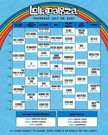 Lollapalooza 2021: Horarios, artistas, cantantes, mapa y cómo ver online
