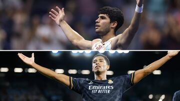 Carlos Alcaraz imita la celebración de los goles de Jude Bellingham durante el US Open.