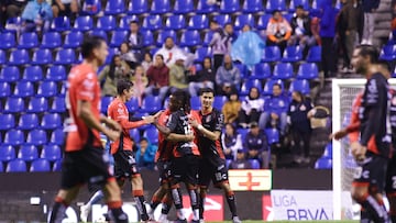 Eduardo Aguirre celebrate this goal 0-2 of Atlas during the 4th round match between Puebla and Atlas as part of the Liga BBVA MX, Torneo Apertura 2024 at Cuauhtemoc Stadium on July 19, 2024 in Puebla, Puebla, Mexico.