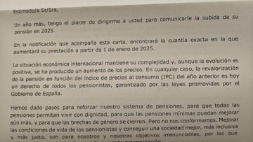 Este es el aviso por carta de la Seguridad Social que está llegando a los jubilados con el aumento de las pensiones
