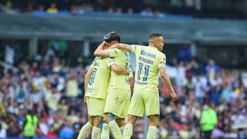 América festeja un gol, en el duelo ante Necaxa