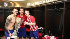 16/05/18 PARTIDO FINAL EUROPA LEAGUE 
 OLYMPIQUE DE MARSELLA - ATLETICO DE MADRID
 ALEGRIA CELEBRACION CAMPEONES 
  VESTUARIO LUCAS HERNANDEZ GRIEZMANN GAMEIRO