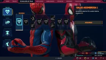 marvel spiderman 2 ps5 tecnologia de traje mejoras salud