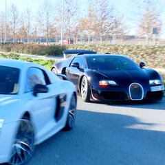 Cristiano Ronaldo and James in a Bugatti Veyron and an Audi R8