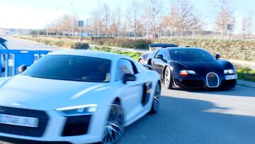 Cristiano Ronaldo and James in a Bugatti Veyron and an Audi R8