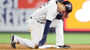 NEW YORK, NEW YORK - AUGUST 16: Isiah Kiner-Falefa #12 of the New York Yankees reacts after being tagged out at second during the fifth inning against the Tampa Bay Rays at Yankee Stadium on August 16, 2022 in the Bronx borough of New York City.   Sarah Stier/Getty Images/AFP
== FOR NEWSPAPERS, INTERNET, TELCOS & TELEVISION USE ONLY ==