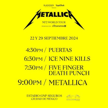 Metallica CDMX 2024: horarios, setlist y cómo llegar al Estadio GNP Seguros para los conciertos