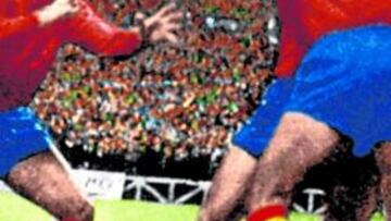 <b>GOL DE GENTO. </b>Adelardo, a la izquierda, corre para sumarse al abrazo a Gento, que marcó en Bilbao.