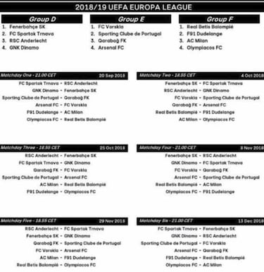 Calendario y horarios de la Europa League 2018/19