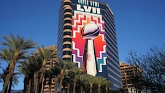 Feb 7, 2023; Phoenix, AZ, USA; Super Bowl LVII signage on the Arizona Public Service Company building. Mandatory Credit: Kirby Lee-USA TODAY Sports