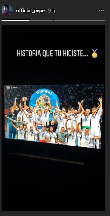 El futbolista Pepe desde su casa, felicita al equipo blanco.