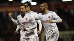 Los jugadores del Real Zaragoza celebran el gol del empate en Lugo.