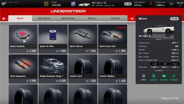 Al igual que en GT Sport, la interfaz y distribución de elementos en pantalla es similar: millas diarias, nivel, experiencia, créditos, coche seleccionado...