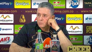Pedro Sarmiento en la conferencia de prensa luego de la derrota de Once Caldas ante Tolima en la fecha 2 de la Liga BetPlay.
