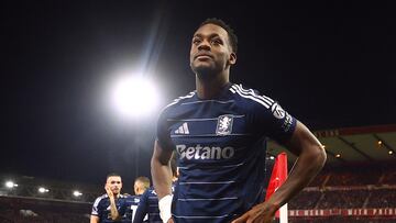 Soccer Football - Premier League - Nottingham Forest v Aston Villa - The City Ground, Nottingham, Britain - December 14, 2024 Aston Villa's Jhon Duran celebrates scoring their first goal Action Images via Reuters/Andrew Boyers EDITORIAL USE ONLY. NO USE WITH UNAUTHORIZED AUDIO, VIDEO, DATA, FIXTURE LISTS, CLUB/LEAGUE LOGOS OR 'LIVE' SERVICES. ONLINE IN-MATCH USE LIMITED TO 120 IMAGES, NO VIDEO EMULATION. NO USE IN BETTING, GAMES OR SINGLE CLUB/LEAGUE/PLAYER PUBLICATIONS. PLEASE CONTACT YOUR ACCOUNT REPRESENTATIVE FOR FURTHER DETAILS..