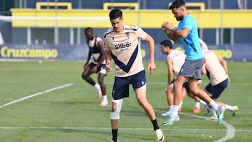 Carlos Fernández en su primer entrenamiento con el grupo en la Ciudad Deportiva. Foto: Cádiz CF.