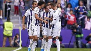 VALLADOLID, SPAIN - SEPTEMBER 15: Pablo Hervias of Valladoid CF celebrates his first goal of the team during the Liga match between Real Valladolid CF and CA Osasuna at Jose Zorrilla on September 15, 2019 in Valladolid, Spain. (Photo by Quality Sport Imag