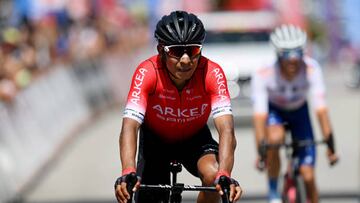 LES ANGLES, FRANCE - JUNE 18: Nairo Alexander Quintana Rojas of Colombia and Team Team Arkéa - Samsic crosses the finishing line during the 46th La Route d'Occitanie - La Depeche du Midi 2022 - Stage 3 a 188,7km stage from Sigean to Les Angles 1841m / #RDO2022 / on June 18, 2022 in Les Angles, France. (Photo by Dario Belingheri/Getty Images)