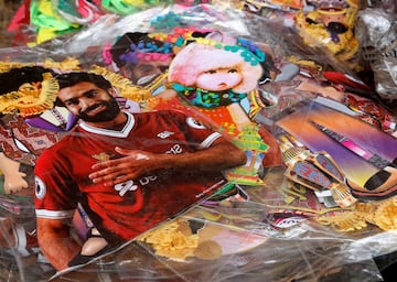 Decorative stickers bearing the image of Liverpool's Egyptian forward soccer player Mohamed Salah, are seen at a market, before the beginning of the holy fasting month of Ramadan in Cairo, Egypt May 2, 2018.