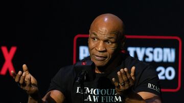 Boxer Mike Tyson attends a news conference, ahead of a sanctioned professional fight versus Jake Paul which is set to take place at AT&T Stadium in Arlington, Texas on July 20, in New York City, U.S., May 13, 2024. REUTERS/David 'Dee' Delgado REFILE - QUALITY REPEAT