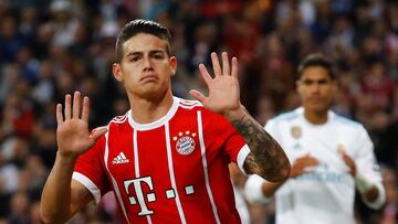 Soccer Football - Champions League Semi Final Second Leg - Real Madrid v Bayern Munich - Santiago Bernabeu, Madrid, Spain - May 1, 2018 Bayern Munich's James Rodriguez celebrates scoring their second goal REUTERS/Kai Pfaffenbach