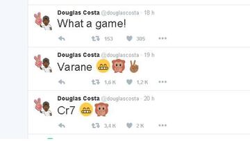 Los tweets de Douglas Costa sobre el partido.