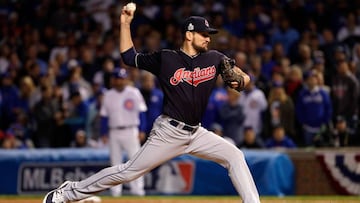 Dan Otero #61 of the Cleveland Indians pitches in the ninth inning against the Chicago Cubs in Game Four of the 2016 World Series at Wrigley Field on October 29, 2016 in Chicago, Illinois.  
