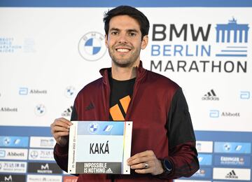 Brazilian former football player Kaka poses during a press conference in Berlin, on September 23, 2022, ahead of the Berlin Marathon taking place on September 25, 2022. (Photo by Tobias SCHWARZ / AFP)