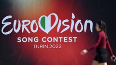 A girl walks past a banner of the Eurovision Song contest 2022 near Palalpitour, the venue of the contest, in Turin on May 2, 2022. - The contest will take place on May 10, 12 and 14, 2022. (Photo by MARCO BERTORELLO / AFP) (Photo by MARCO BERTORELLO/AFP via Getty Images)