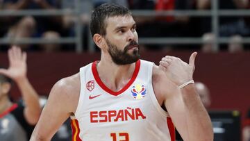 Basketball - FIBA World Cup - Semi Finals - Spain v Australia - Wukesong Sport Arena, Beijing, China - September 13, 2019  Spain&#039;s Marc Gasol reacts REUTERS/Kim Kyung-Hoon