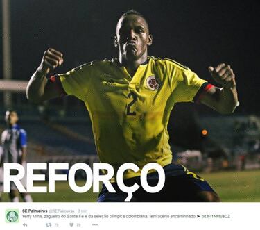 Yerri Mina, a una firma de ser nuevo jugador de Palmeiras