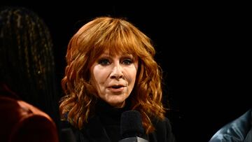 US singer and actress Reba McEntire speaks during press conference ahead of Super Bowl LVIII at XX in Las Vegas, Nevada, on February 8, 2024. (Photo by Patrick T. Fallon / AFP)