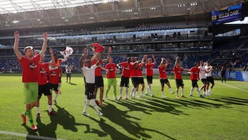 Jugadores del Leverkusen celebran la victoria contra el Hoffenheim en la Bundesliga.