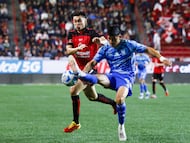 Ramiro Arciga (L) of Tijuana fights for the ball with Vladimir Lorona (R) of Tigres during the 13th round match between Tijuana and Tigres UANL as part of the Liga BBVA MX Varonil, Torneo Clausura 2026 at Caliente Stadium, on April 03, 2026 in Tijuana, Baja California, Mexico.