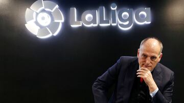 La Liga President Javier Tebas poses before an online interview with Reuters at the La Liga headquarters in Madrid, Spain January 27, 2021. REUTERS/Susana Vera