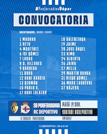 Retuerta y Kuki Zalazar, en la lista del Depor para Ponferrada