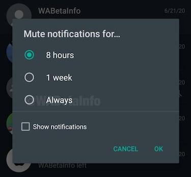 Silenciar para siempre, nueva opción de WhatsApp