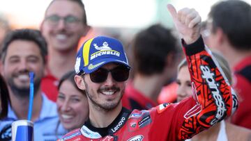 MotoGP - British Grand Prix - Silverstone Circuit, Silverstone, Britain - August 7, 2022 Ducati Lenovo's Francesco Bagnaia celebrates after winning the British Grand Prix REUTERS/Paul Childs