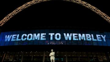 The statue of Bobby Moore stands proudly outside Wembley Stadium before the game   (Photo by Nick Potts/PA Images via Getty Images)