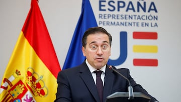 FILE PHOTO: Spanish Foreign Minister Jose Manuel Albares, Norway's Foreign Minister Espen Barth Eide and Ireland's Foreign Minister Micheal Martin hold a press conference in Brussels, Belgium May 27, 2024.REUTERS/Johanna Geron/File Photo