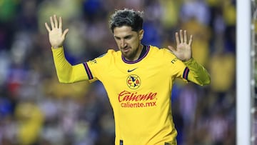 Diego Valdes celebrate this goal 2-0 of America during the round of 16 second leg match between America and Guadalajara as part of the CONCACAF Champions Cup 2025, at Ciudad de los Deportes Stadium on March 12, 2025 in Mexico City, Mexico.