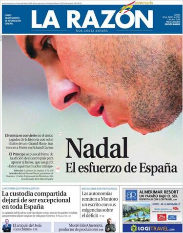 Reconocimiento unánime de la prensa a la gesta de Rafa Nadal