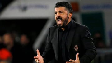 Gattuso, durante el partido entre el Mil&aacute;n y el Lazio.